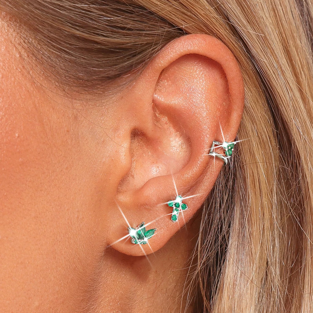 3 Pairs 925 Sterling Cross Earrings Set for Women, Flower Studs and Ear Cuffs Jewelry Set for Her