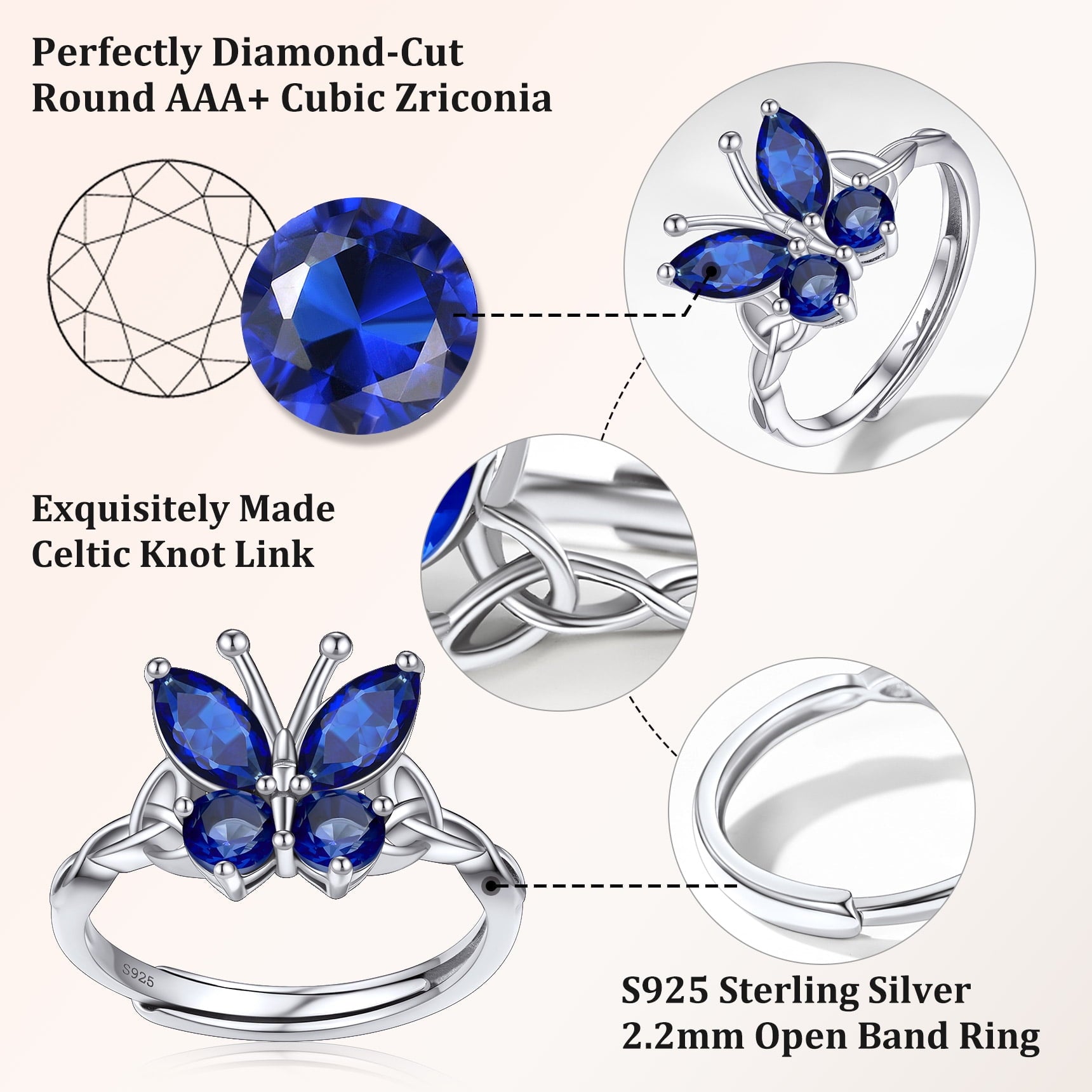 925 Sterling Butterfly Rings, July Ruby Adjustable Open Band Ring Jewelry Valentines Day
