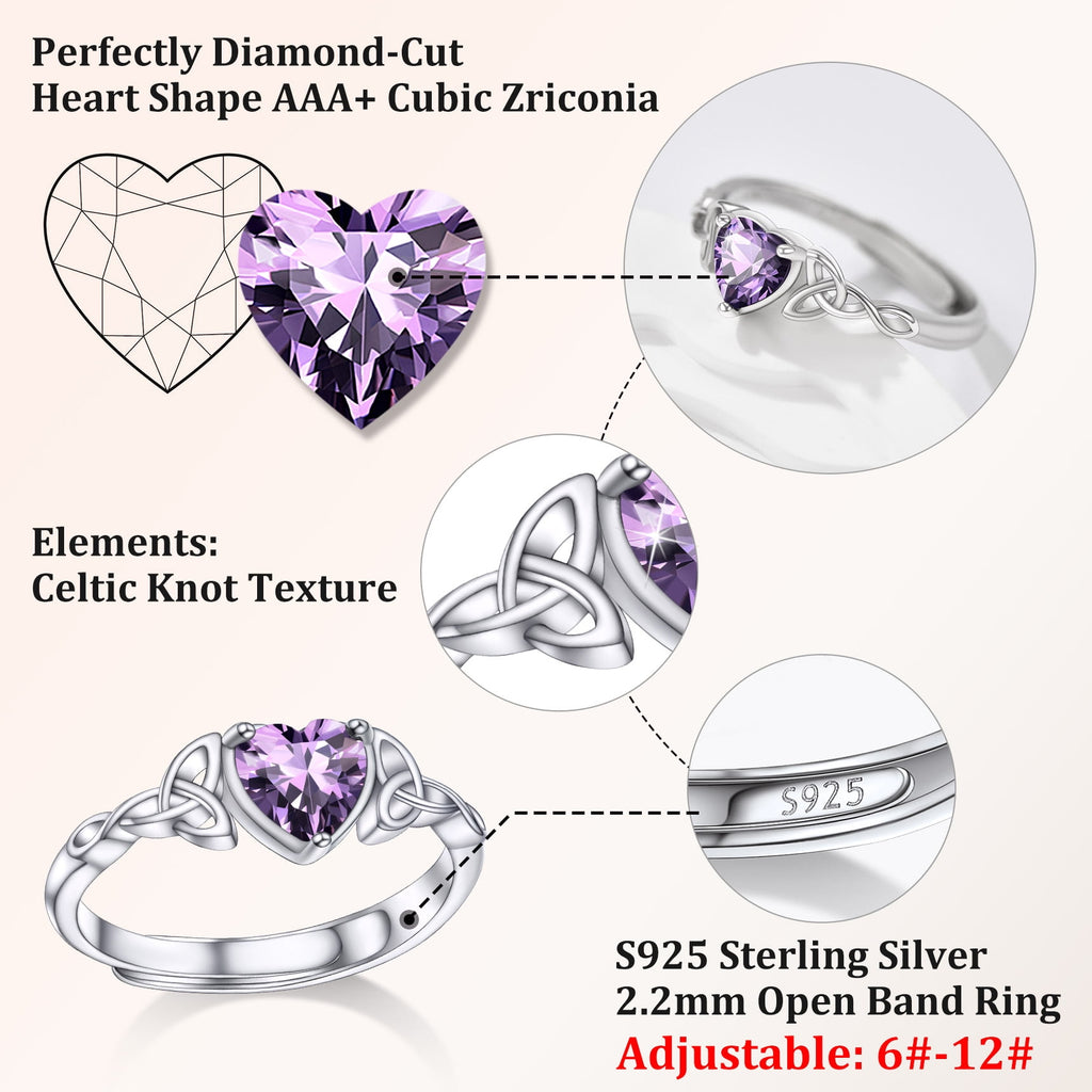 Infinity Celtic Knot Rings for Women 925 Sterling Heart Rings October Pink Tourmaline Rings for Mom Daughter Wife Girlfriend
