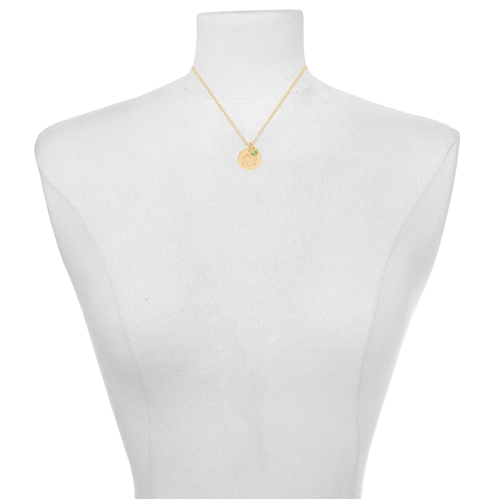Women’s March Necklace, Tone Chain with Light Azure Stone &amp; Daffodil Flower