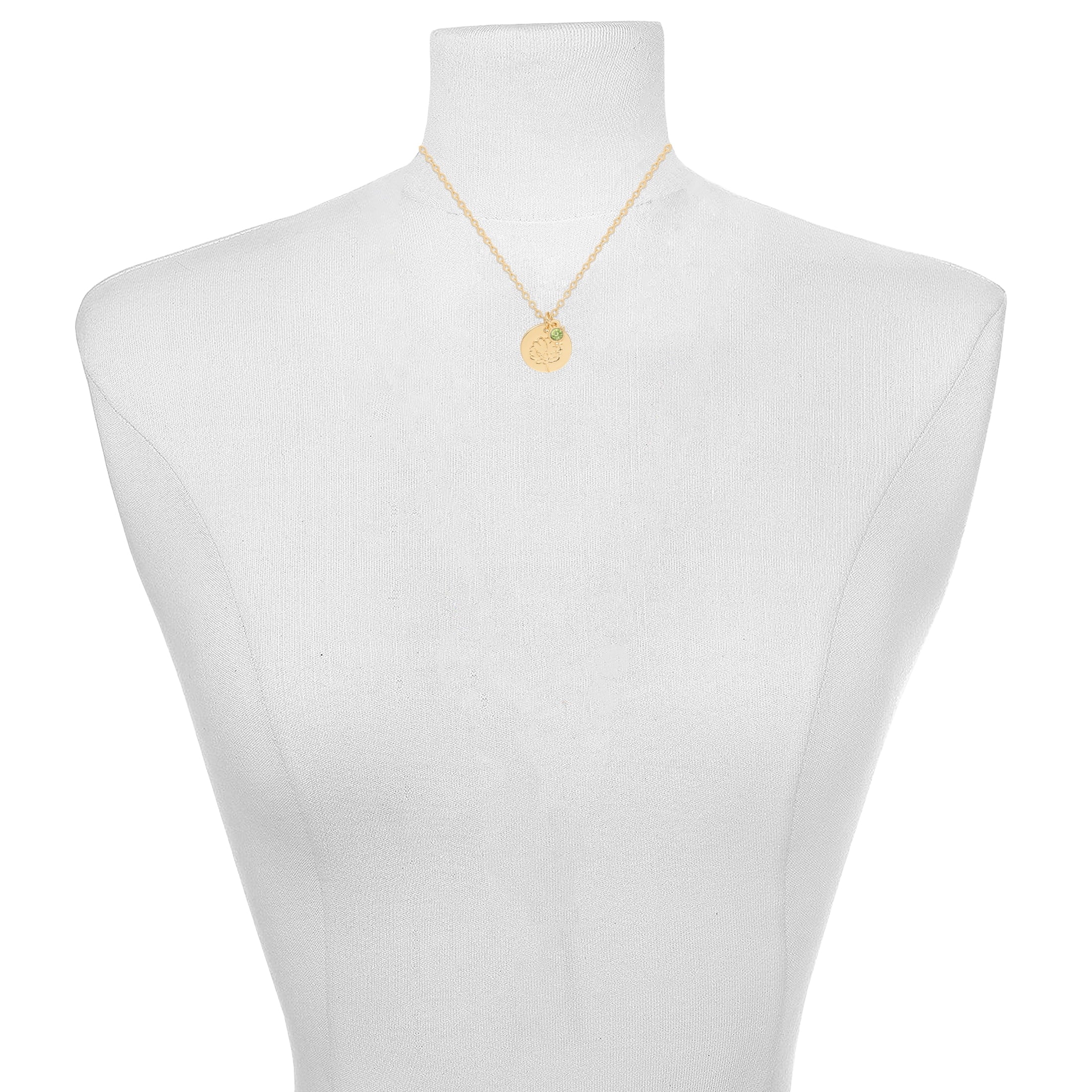 Women’s March Necklace, Tone Chain with Light Azure Stone &amp; Daffodil Flower