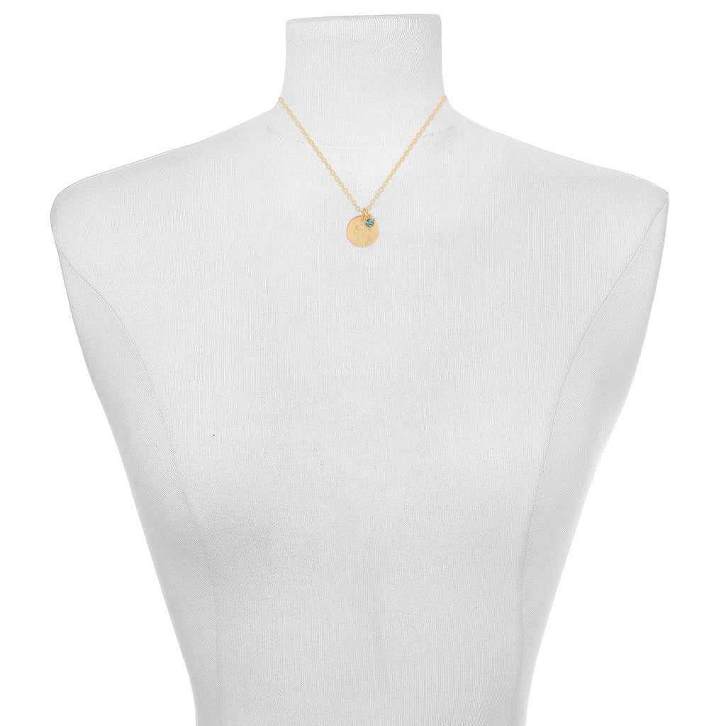 Women’s March Necklace, Tone Chain with Light Azure Stone &amp; Daffodil Flower