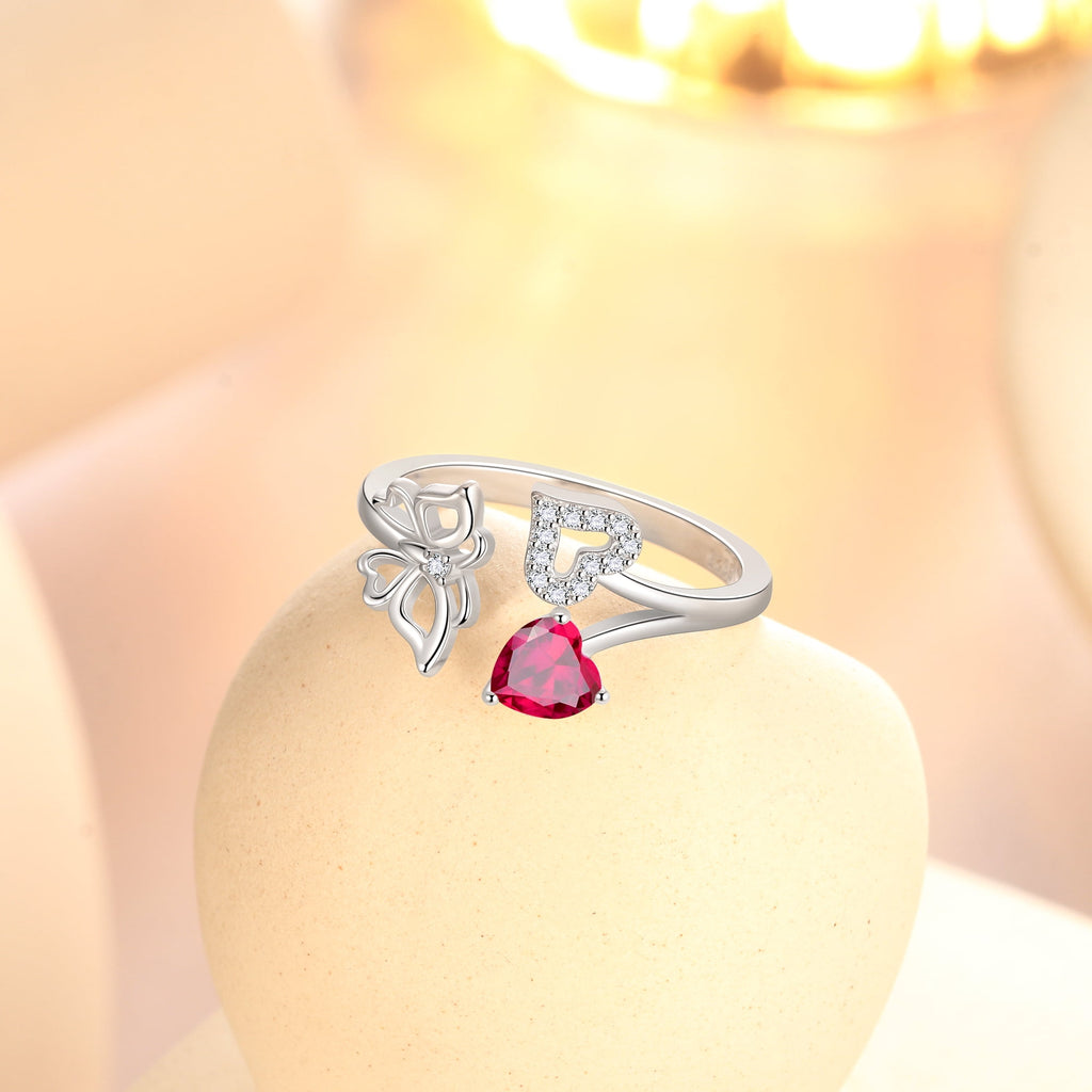 Rose Heart Ring,925 Sterling Adjustable Open Heart Rings Jewelry Gifts for Women Mom -December