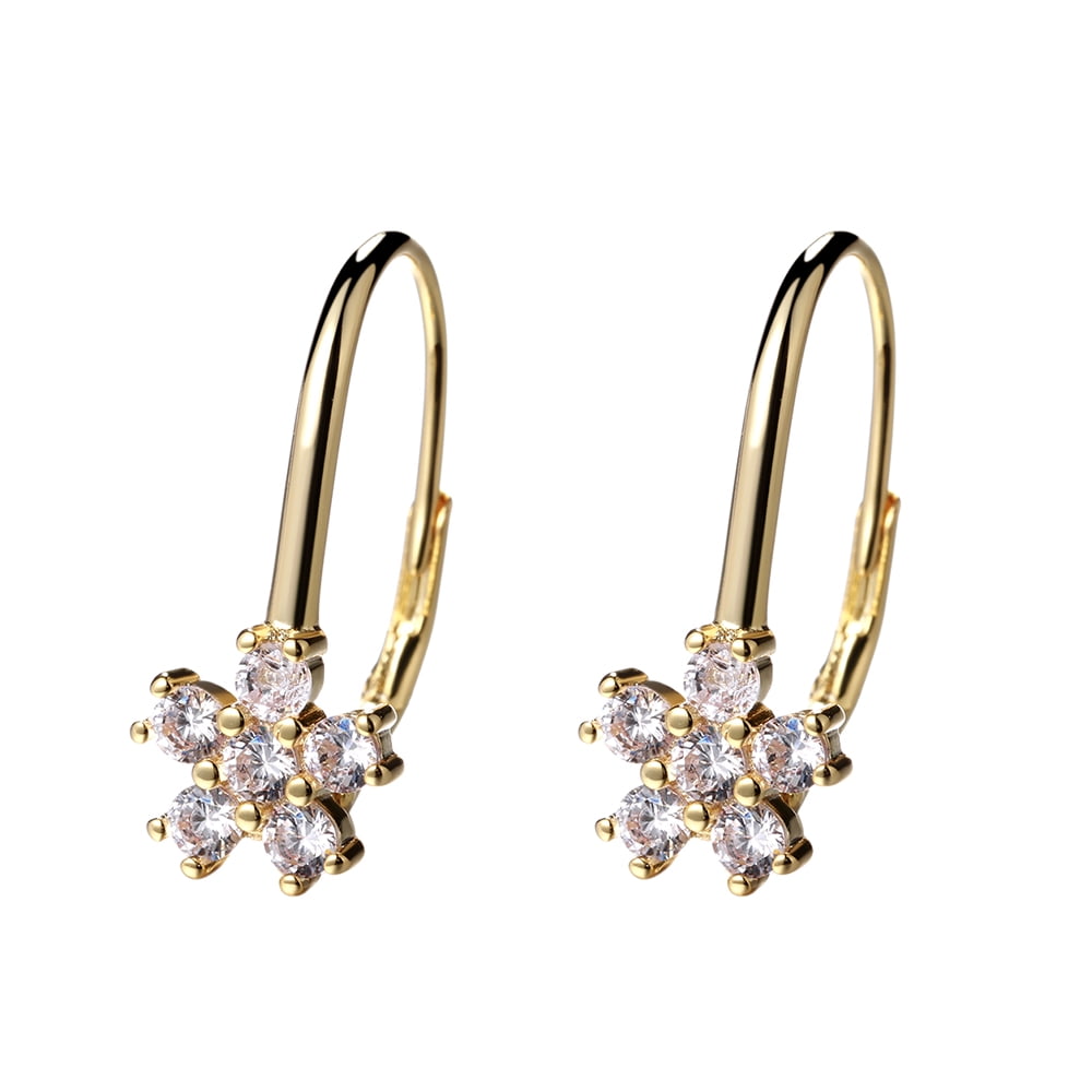 Lever Back Earrings with Crystals in 18K Plated