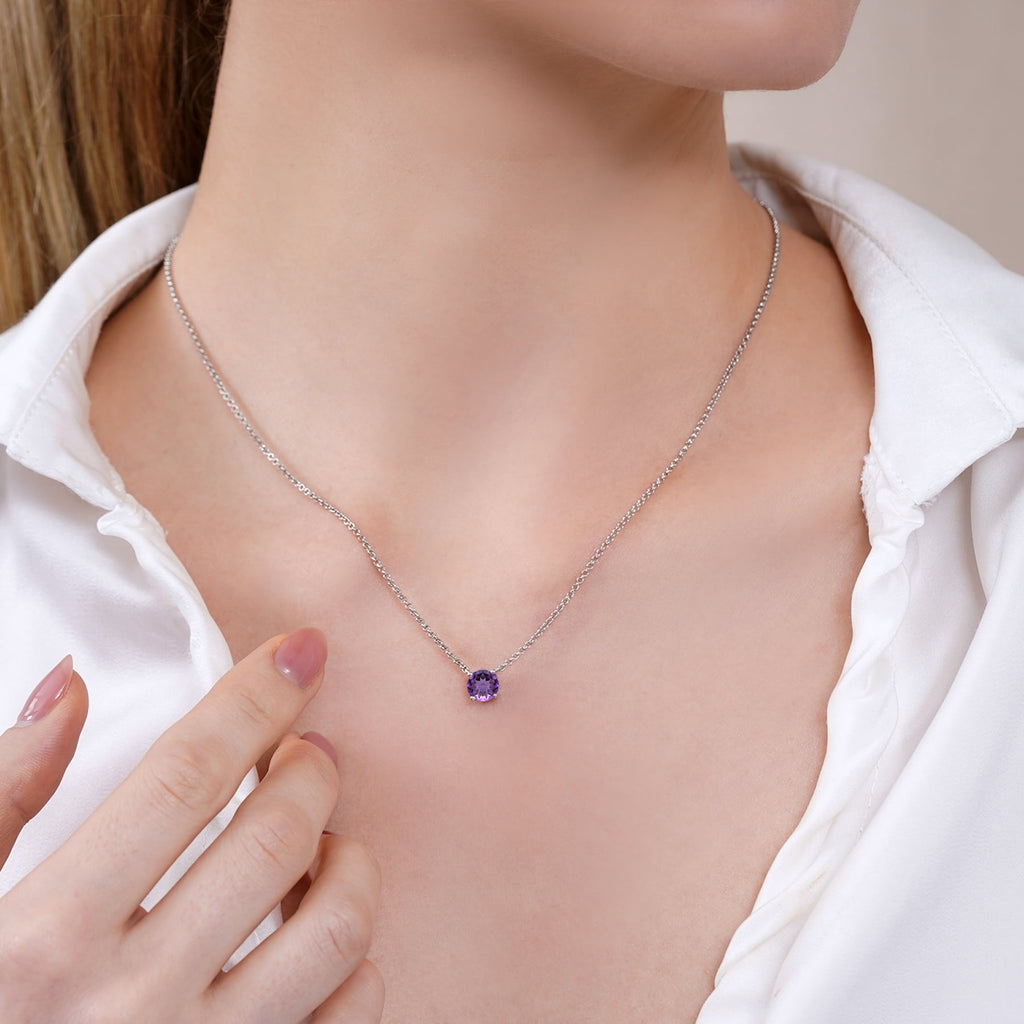 1 - April Solitaire Pendant Necklace in 18K White over , Female, Adult