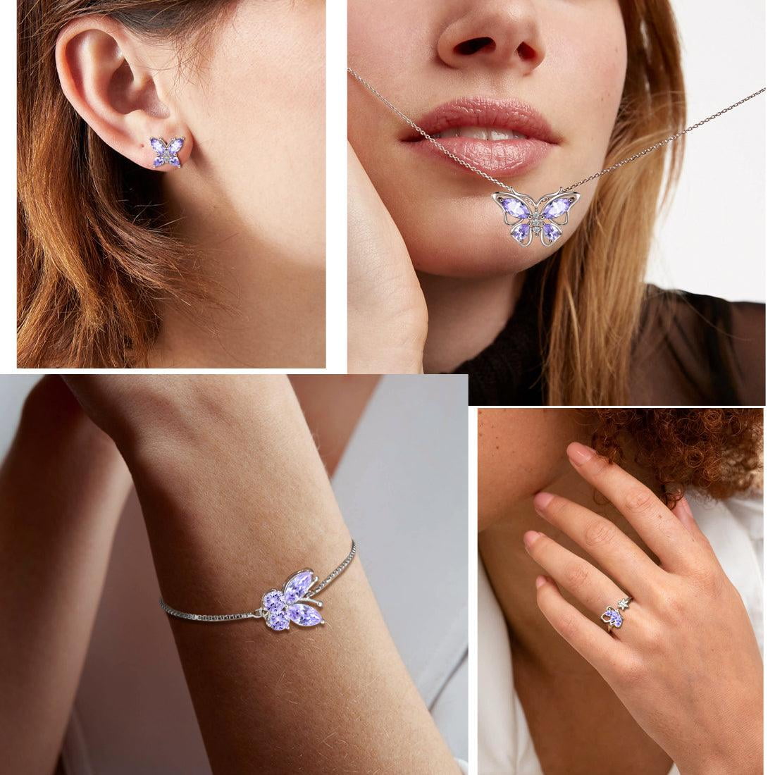December Tanzanite Blue Butterfly Necklaces 925 Sterling Pendant Jewelry for Women Wife