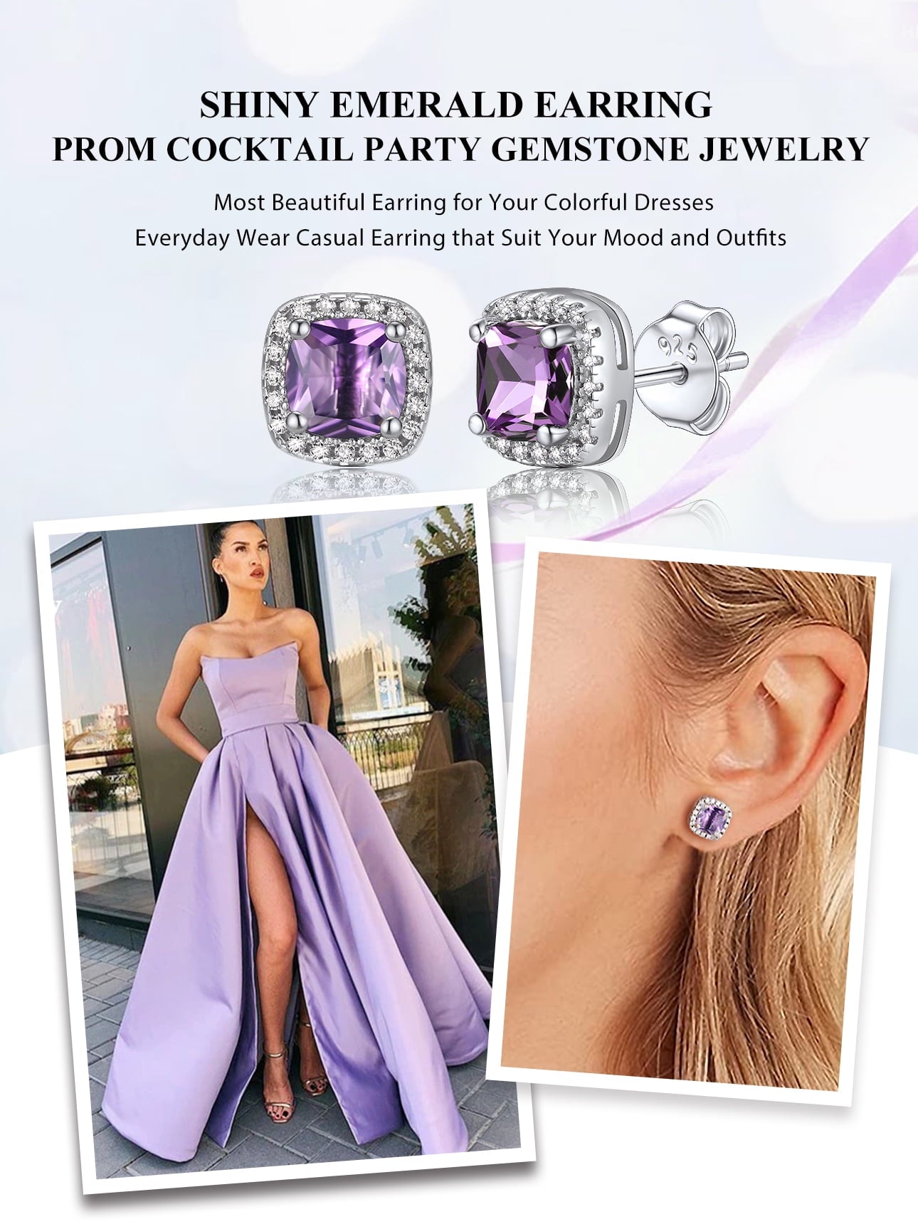 Stud Earrings for Women, 925 Sterling Heart Created Diamond Studs Earrings / Gifts - September