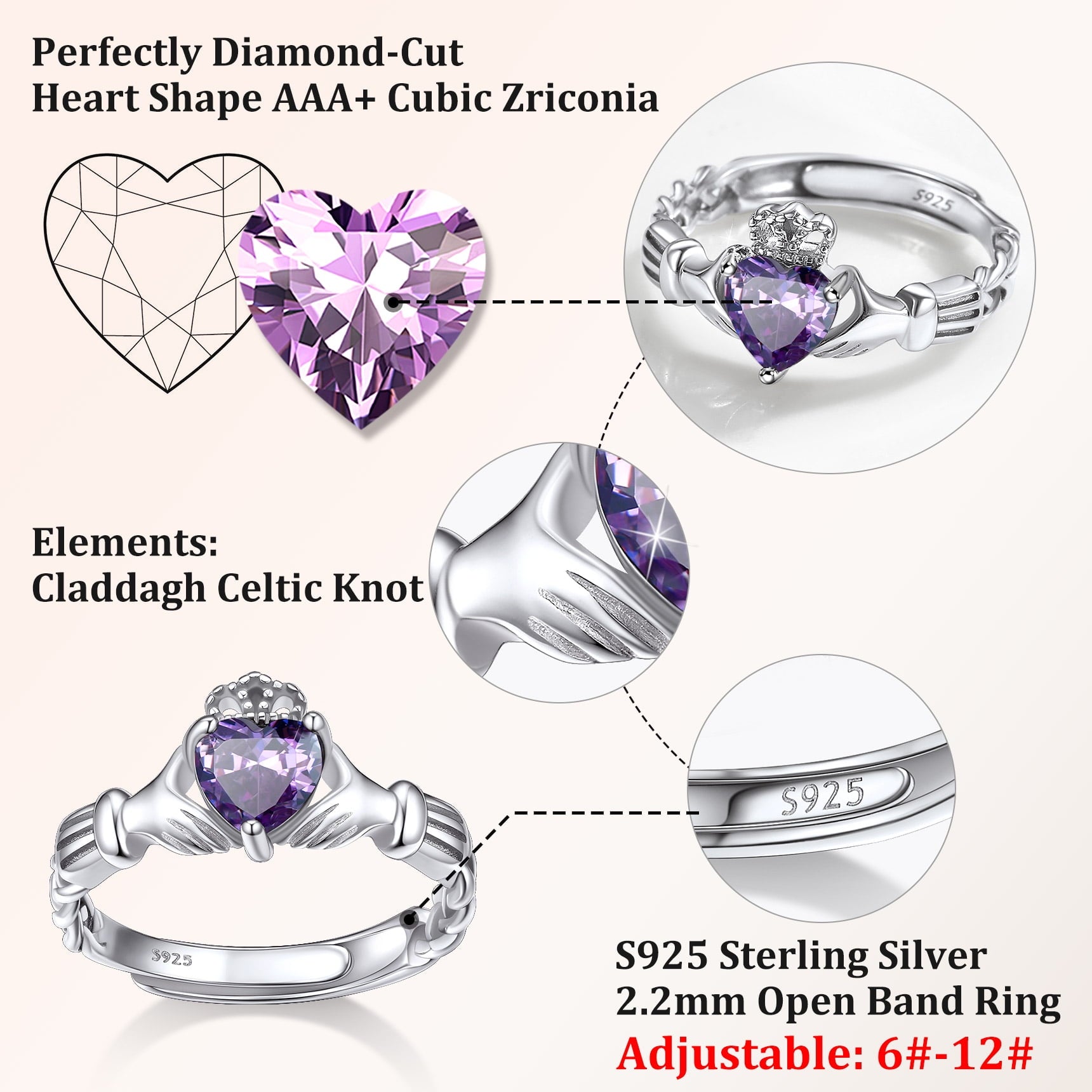 Infinity Celtic Knot Rings for Women 925 Sterling Heart Rings October Pink Tourmaline Rings for Mom Daughter Wife Girlfriend