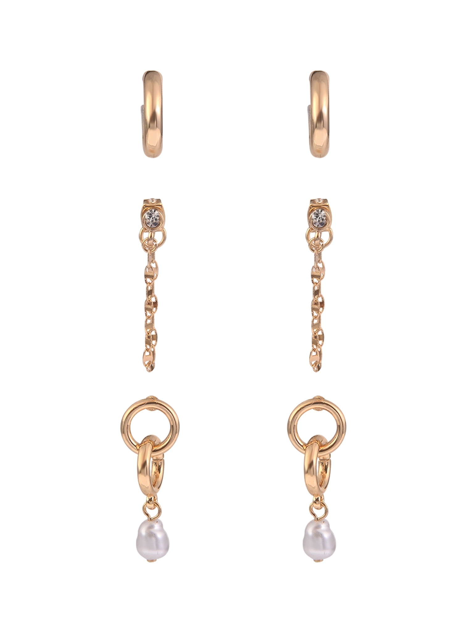 Adult Female -Tone 5 Pair Twisted Triple Hoop Stacker Earring Set