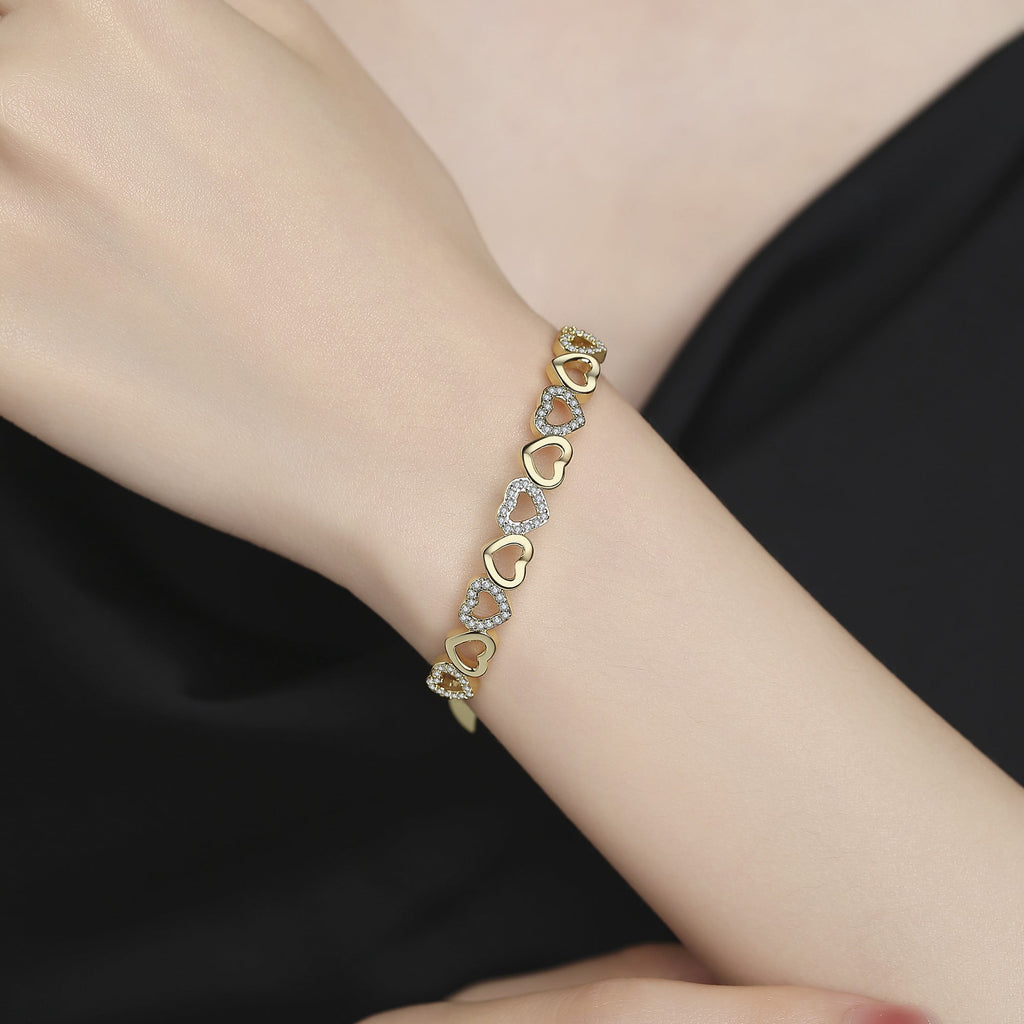 14K White Hearts Bangle Adjustable Bracelet with crystals from in 14K White Plated