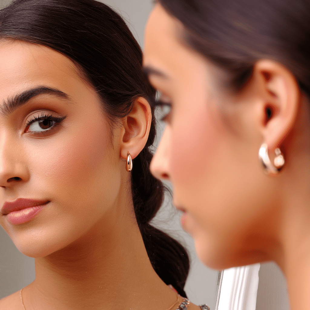 14K Graduated Hoop Huggie Earring in 14K Yellow Plated