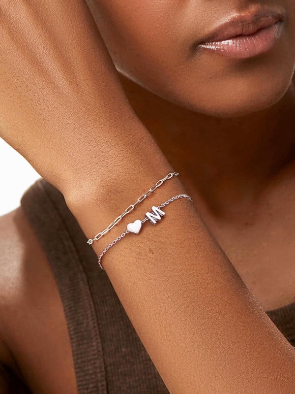 Women's Sterling Bracelets Heart &amp; Alphabet Letter A Initial Bracelet Charm Jewelry Gifts for Her