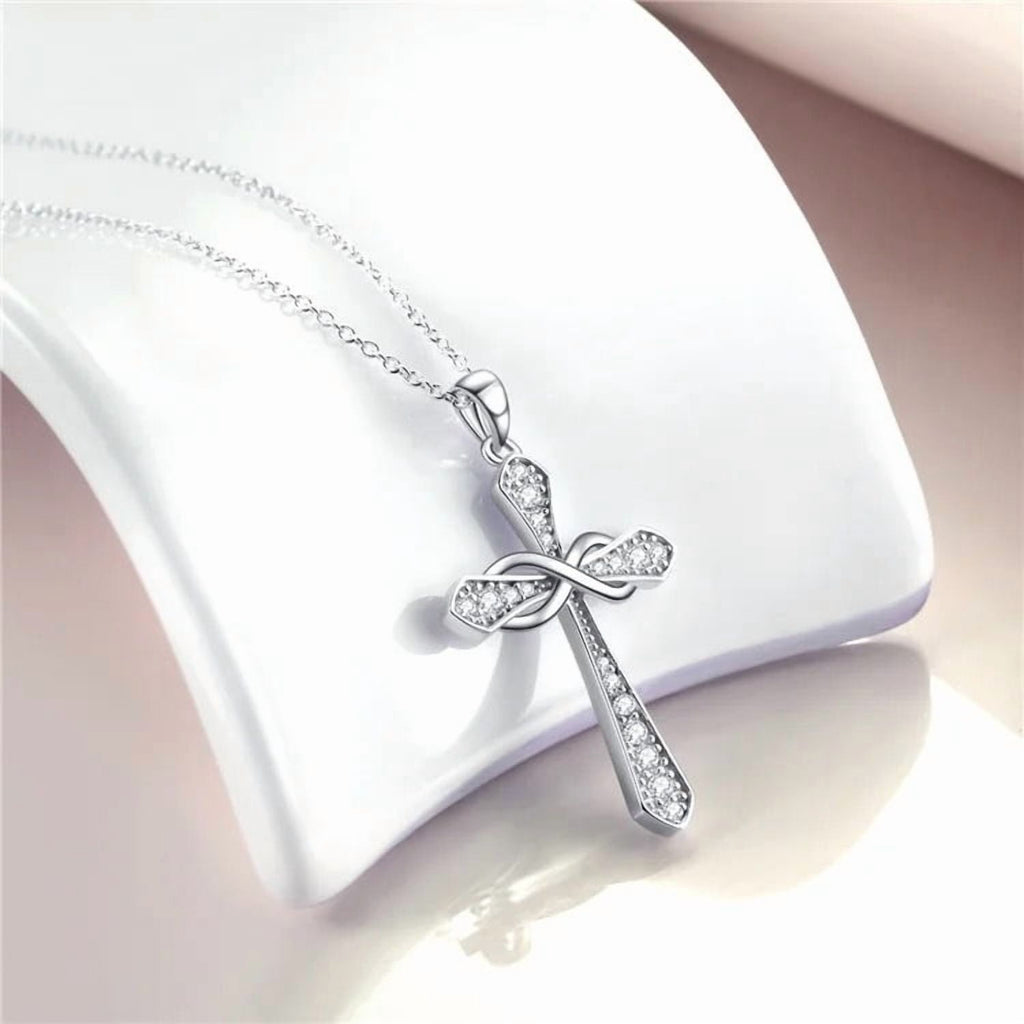 14K Plated Zirconia Cross Pendant Necklace for Women with 925