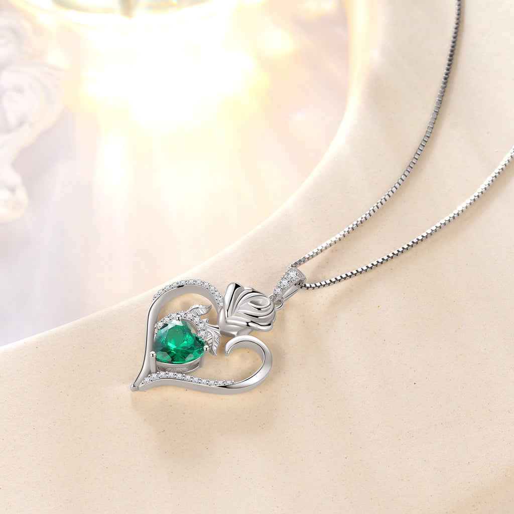 925 Sterling Necklace Rose Flower Heart Pendant Jewelry Valentines Gifts for Women Mom Wife/Lover