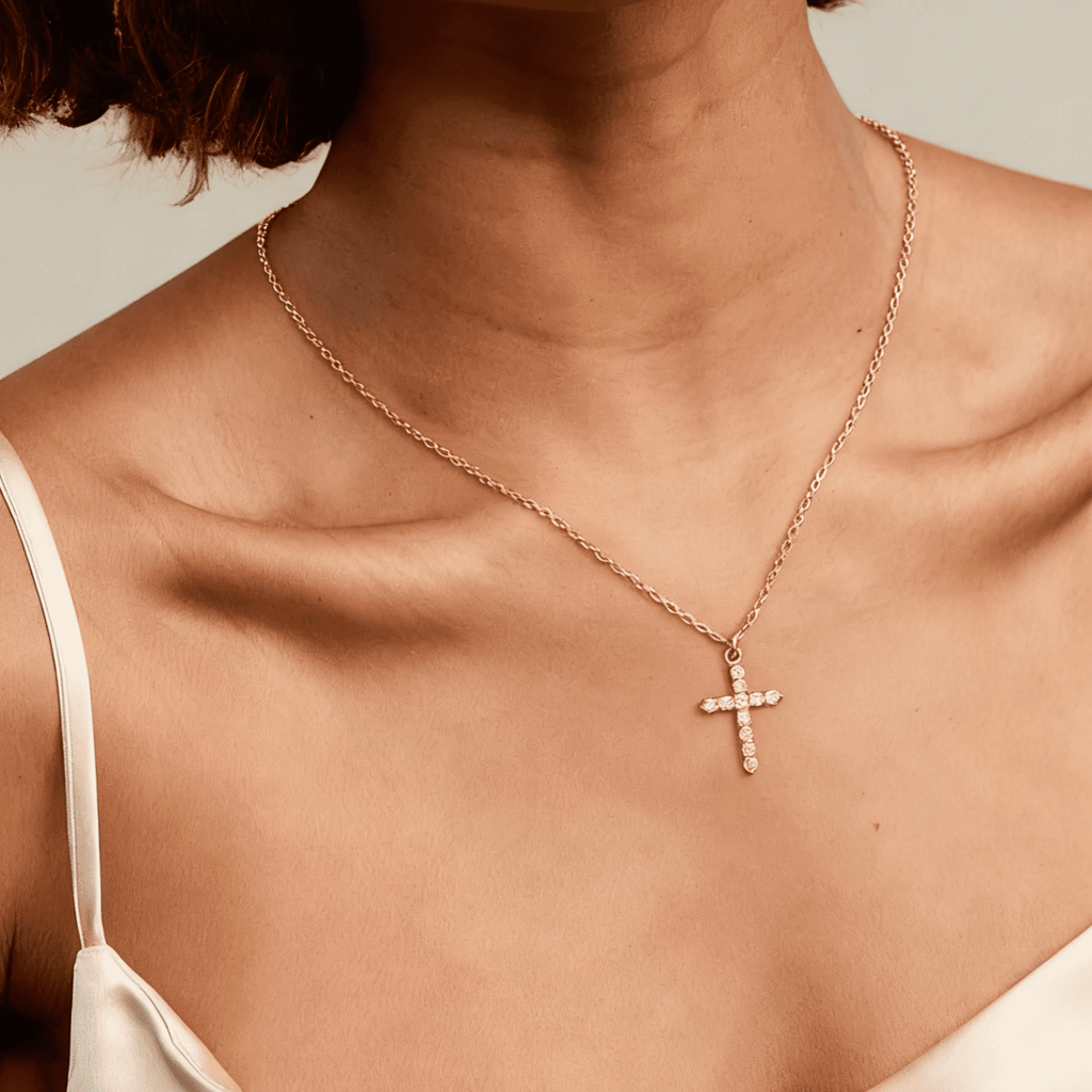 14K Plated Zirconia Cross Pendant Necklace for Women with 925