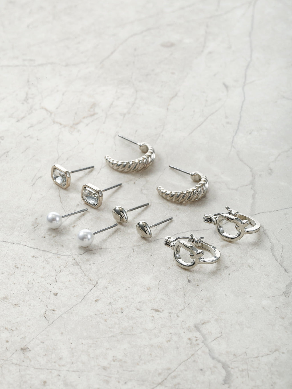 Silvertone Multi Earring Set, 5 Pairs, Initial B