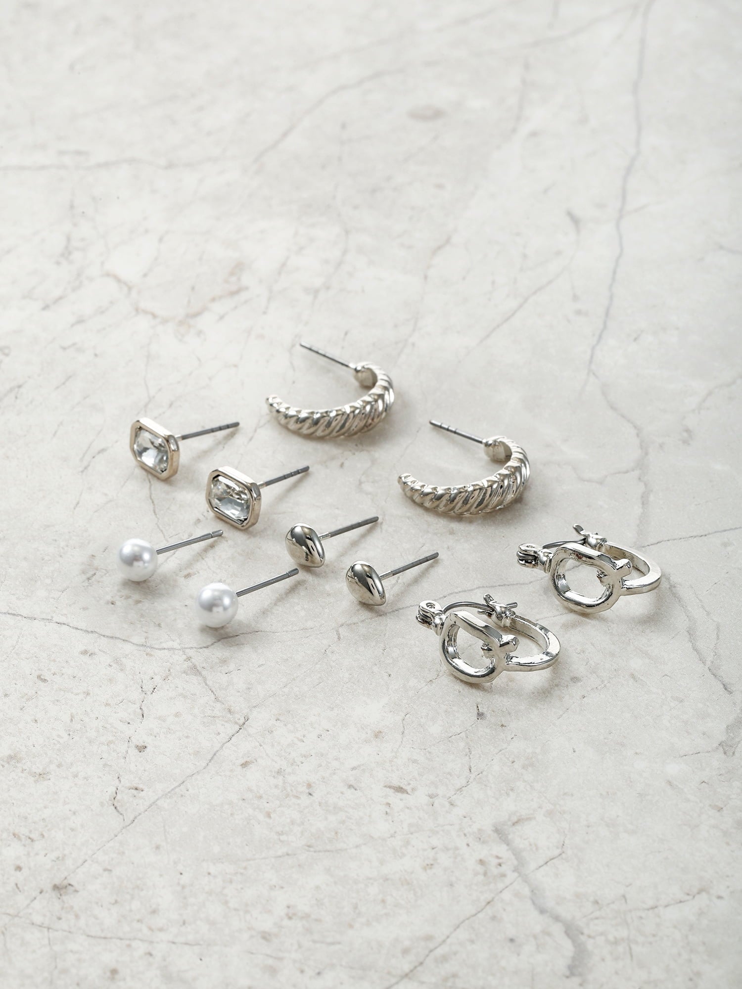 Silvertone Multi Earring Set, 5 Pairs, Initial B