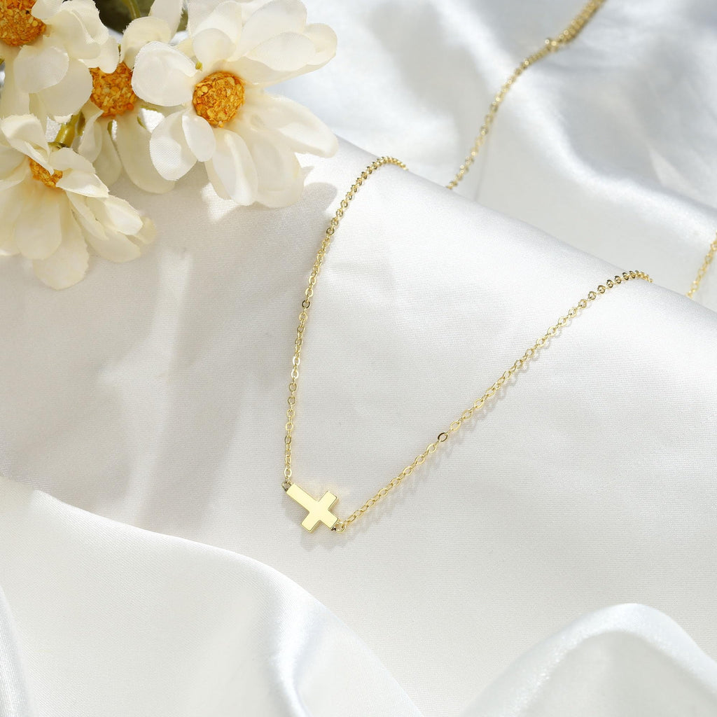 14K Plated Dainty Tiny Cross Pendant Necklace for Women Jewelry Personalizedt First Communion Christian Baptism Easter Gifts for Her Kid Girls