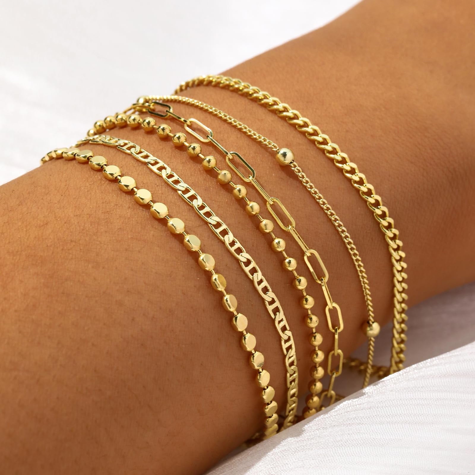 6PCS Bracelets for Women 14K Plated Dainty Layered Stacking Jewelry Set Gifts