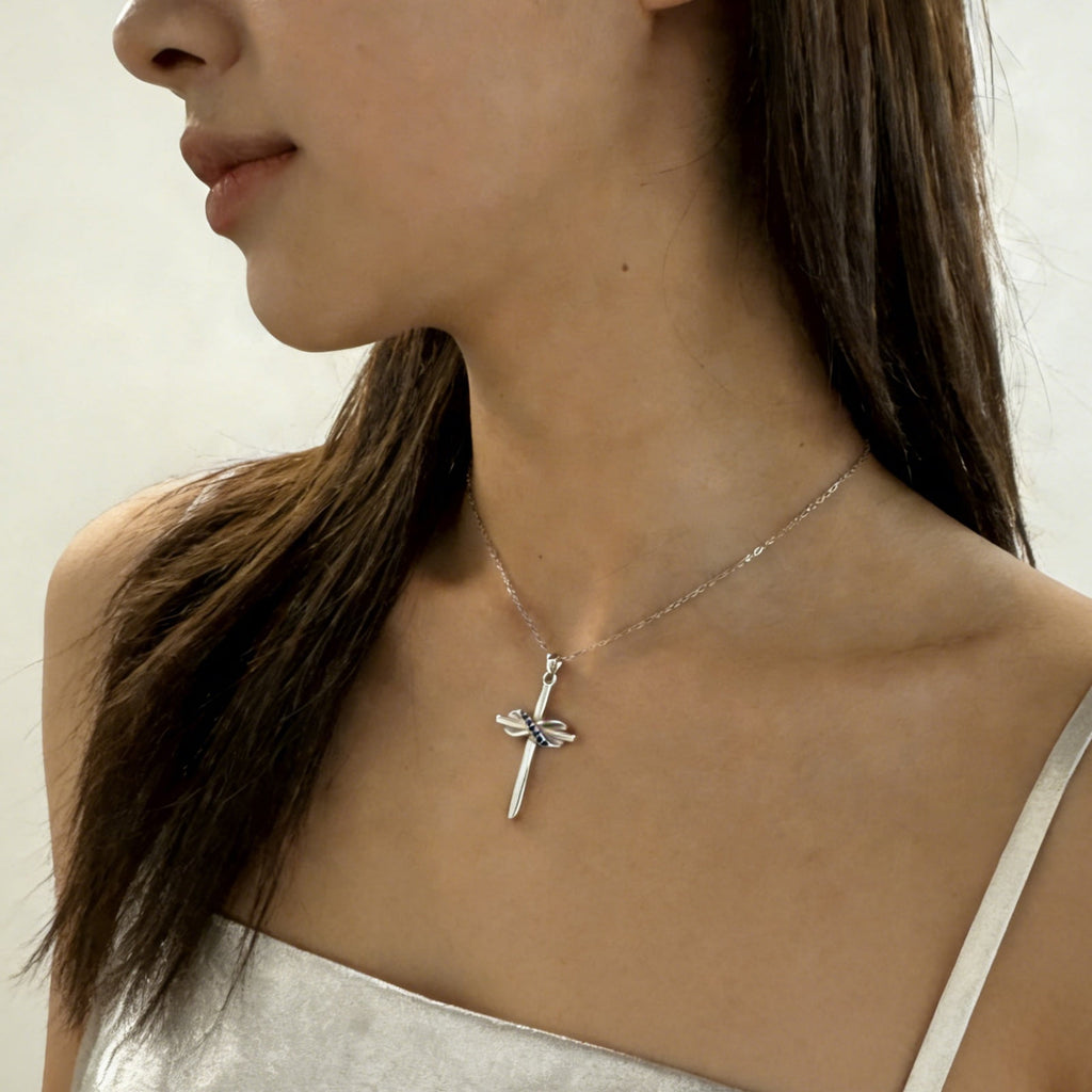 14K Plated Zirconia Cross Pendant Necklace for Women with 925