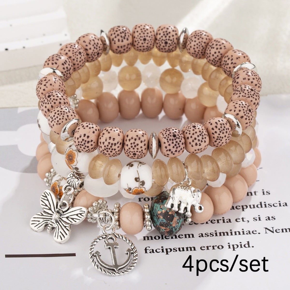 4 PCS Bohemian Stretch Anchor Bracelets Elephant Butterfly Retro Bracelets Suitable for Girls Women Gifts