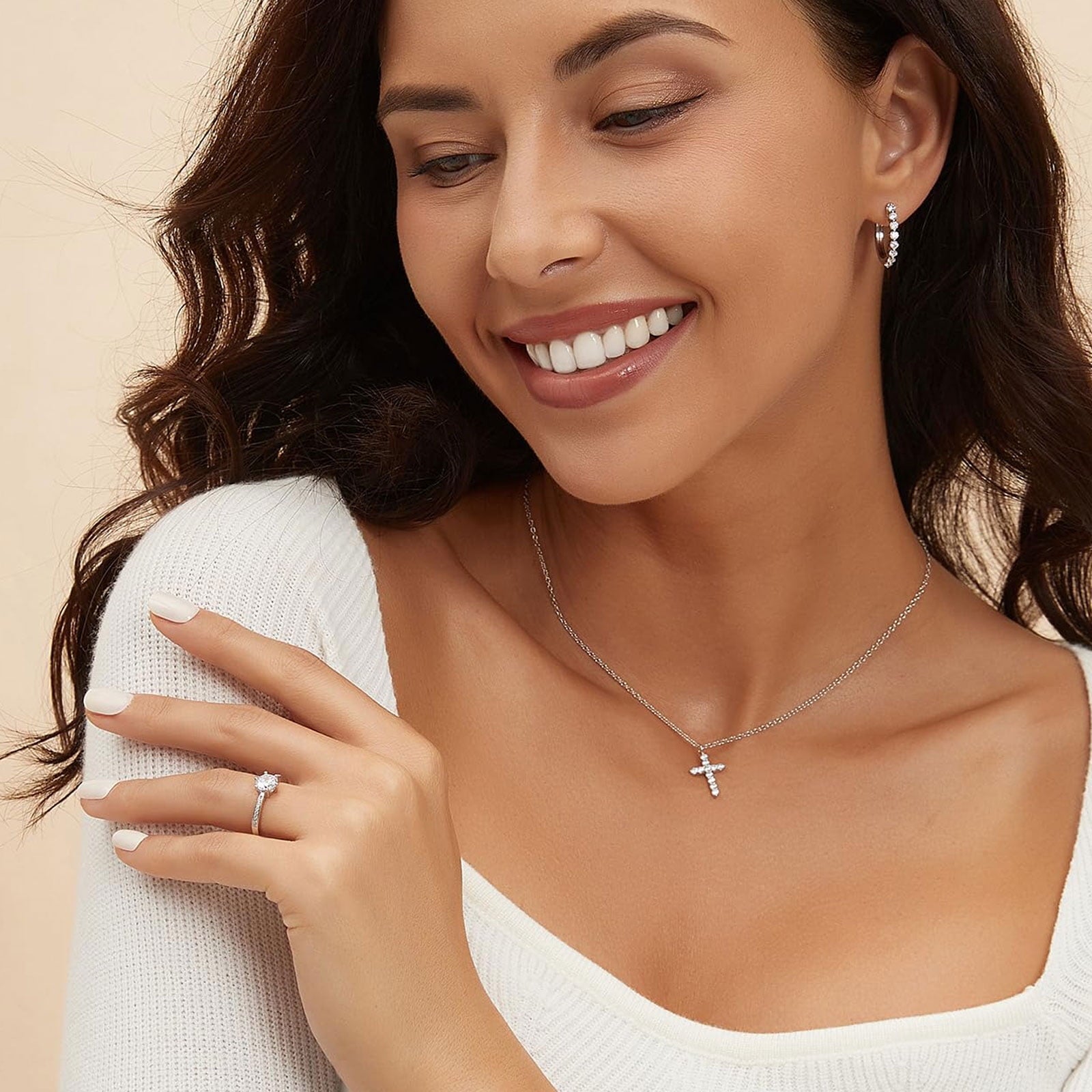 14K Plated Zirconia Cross Pendant Necklace for Women with 925