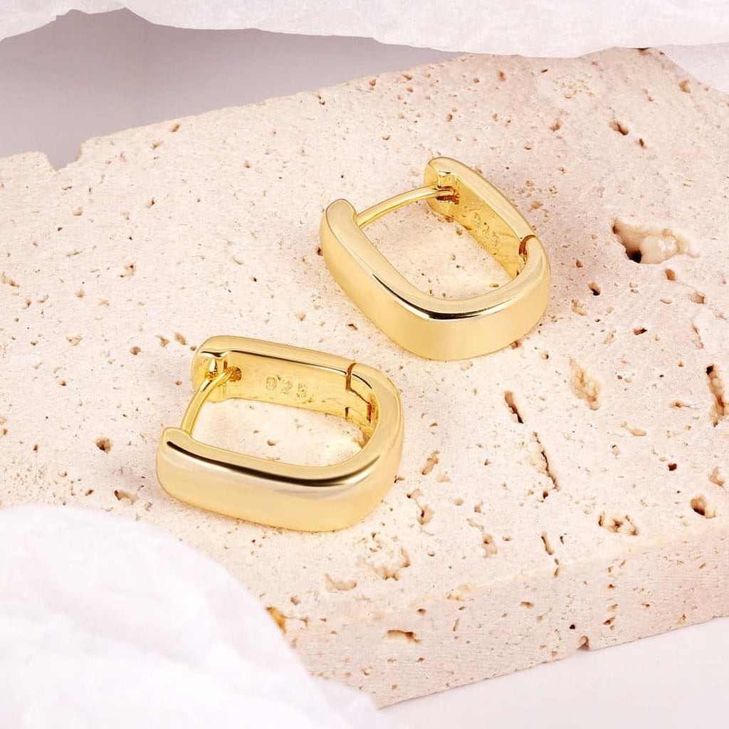 Chunky Huggie Earrings for Women 14K Plated Hypoallergenic Sterling Minimalist Hoops