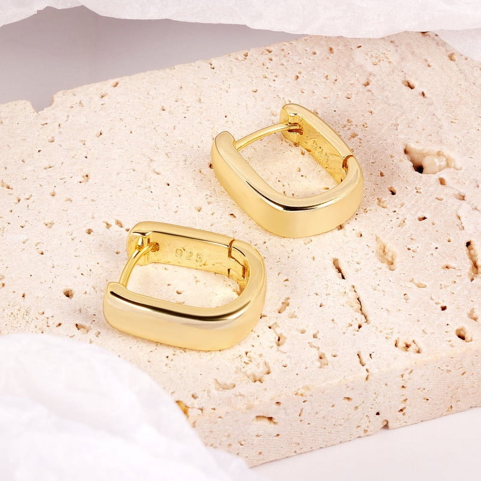Chunky Huggie Earrings for Women 14K Plated Hypoallergenic Sterling Minimalist Hoops