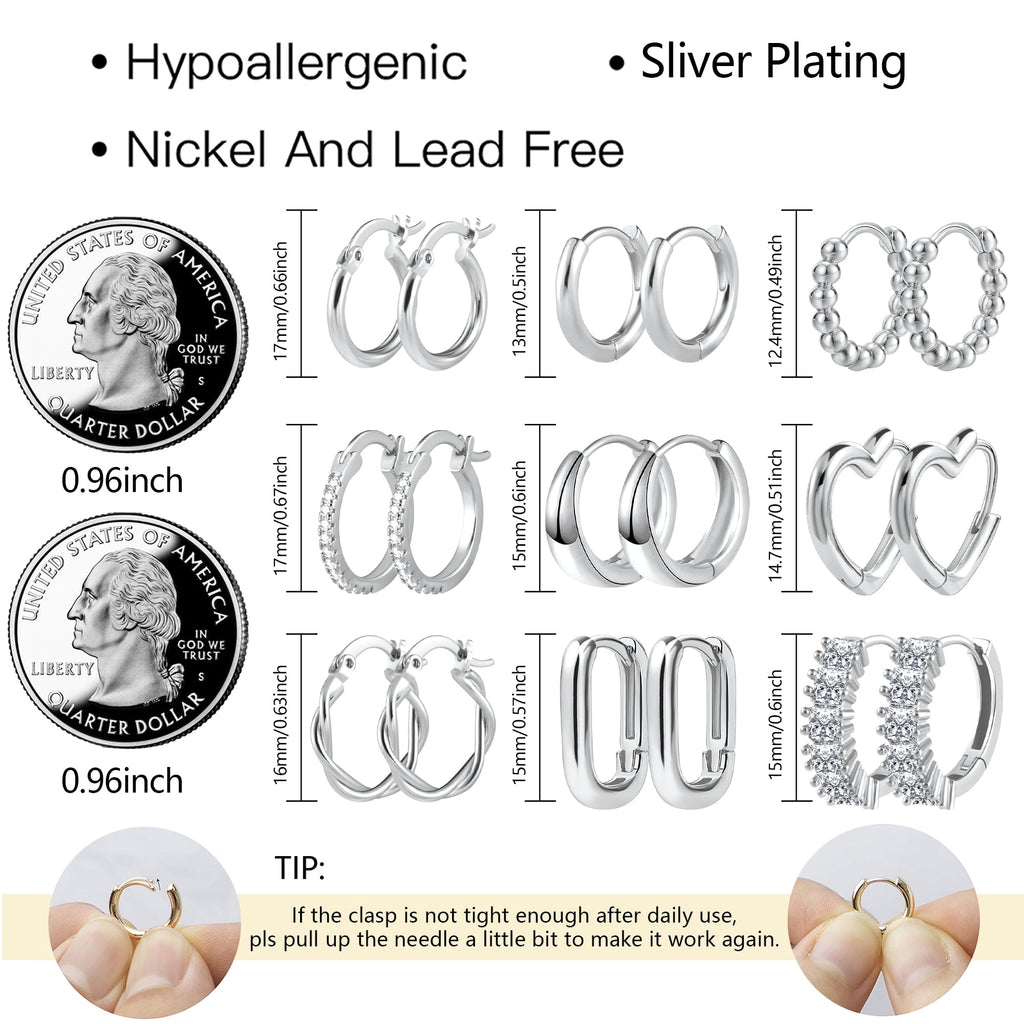 14K Plated Hypoallergenic Small Hoop Earrings Set, Chunky Huggie Stackable Earrings for Women