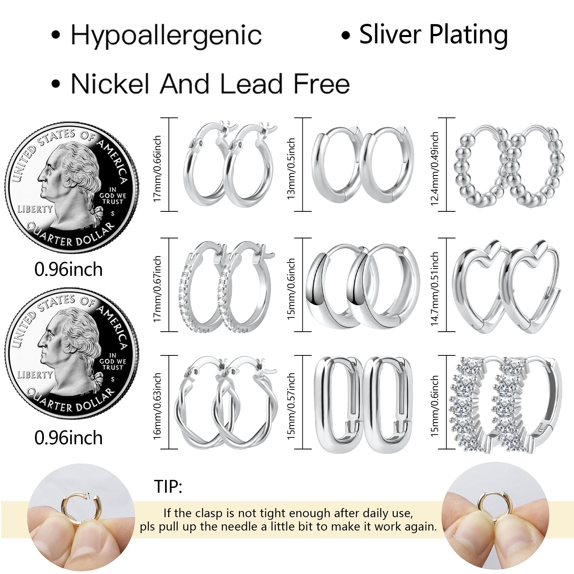 14K Plated Hypoallergenic Small Hoop Earrings Set, Chunky Huggie Stackable Earrings for Women