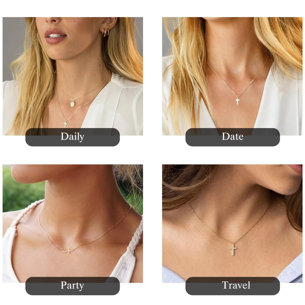 14K Plated Dainty Tiny Cross Pendant Necklace for Women Jewelry Personalizedt First Communion Christian Baptism Easter Gifts for Her Kid Girls