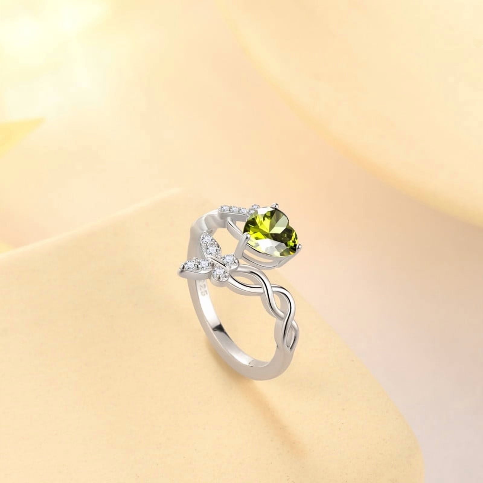 Heart Halo Ring,Butterfly 925 Sterling Adjustable Open Band Rings Valentines Jewelry Gifts for Women Mom-March