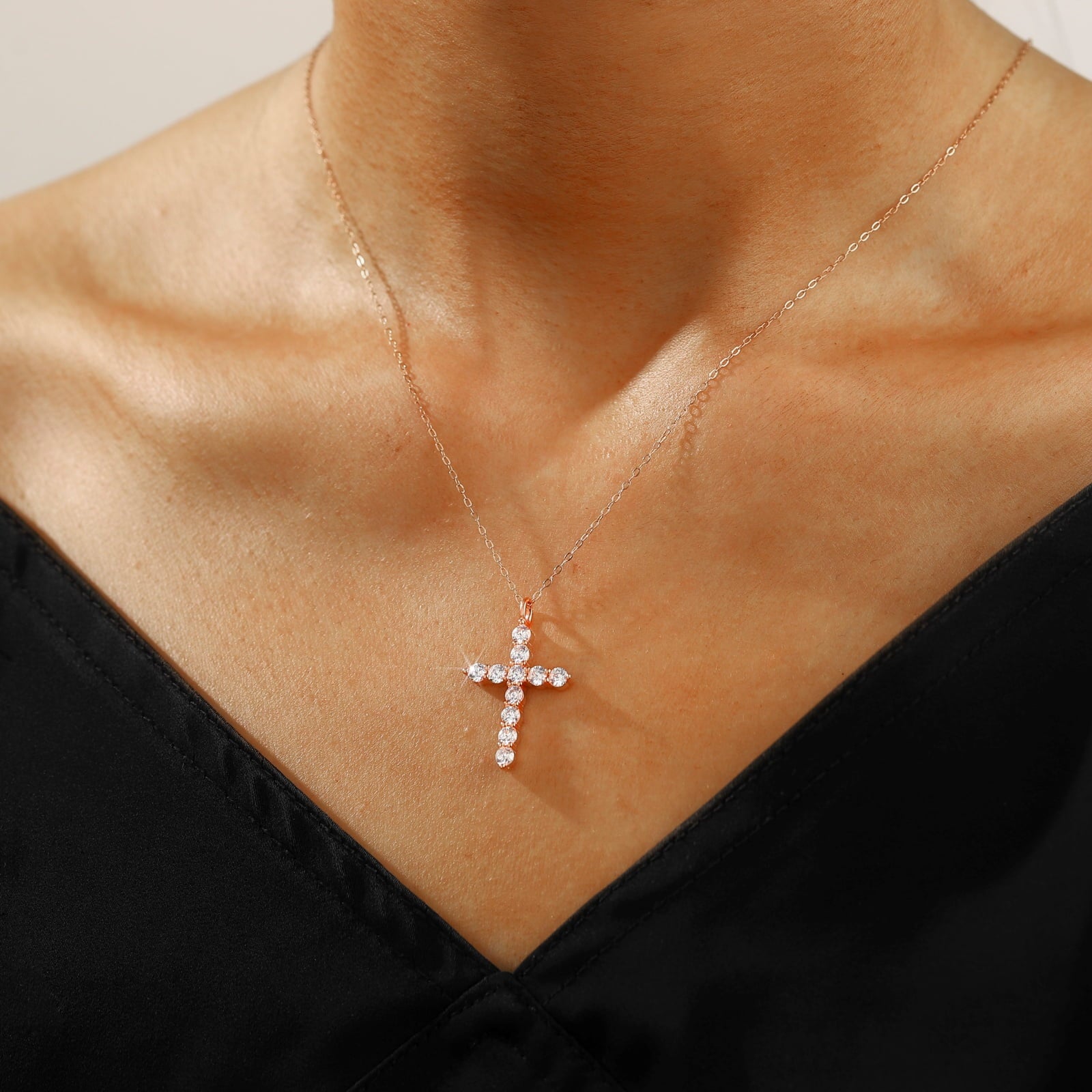 14K Plated Zirconia Cross Pendant Necklace for Women with 925