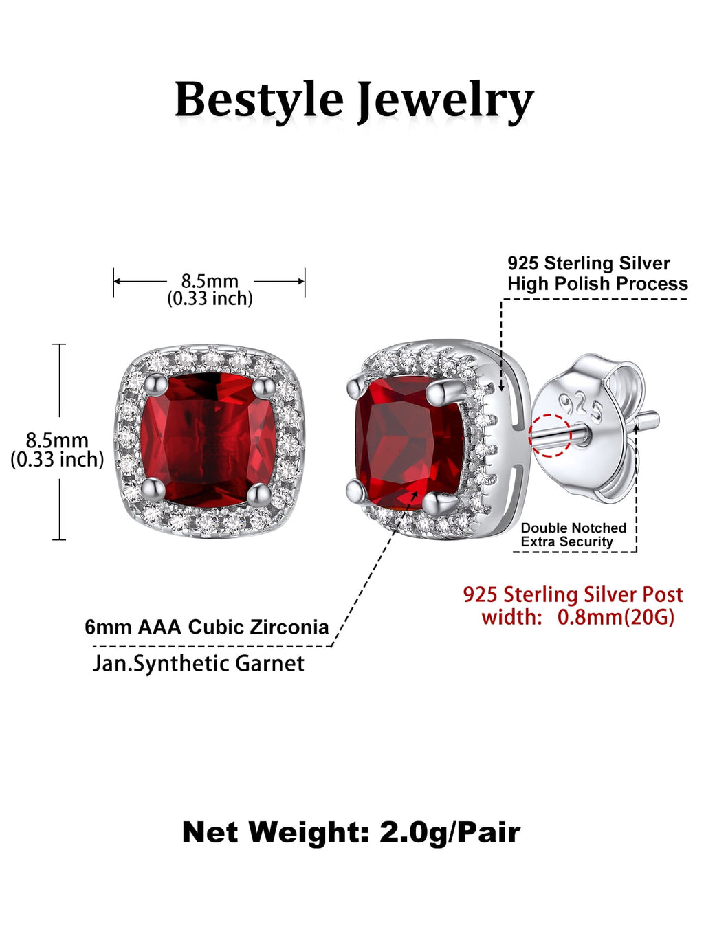 Stud Earrings for Women, 925 Sterling Heart Created Diamond Studs Earrings / Gifts - September