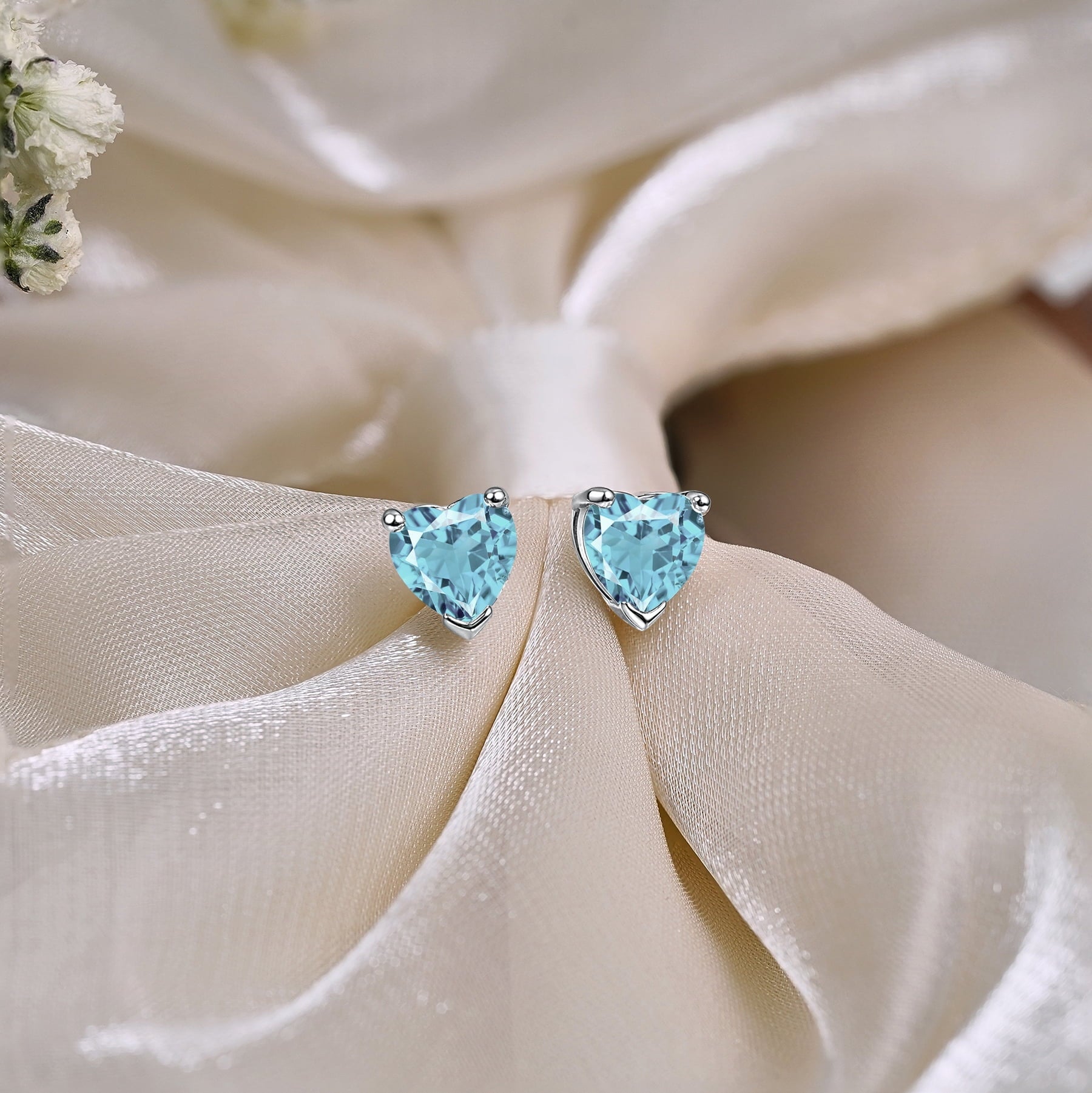 1.5 Heart Cut - Cubic Zirconia - April Solitaire Stud Earrings in 18K White Plating for Women