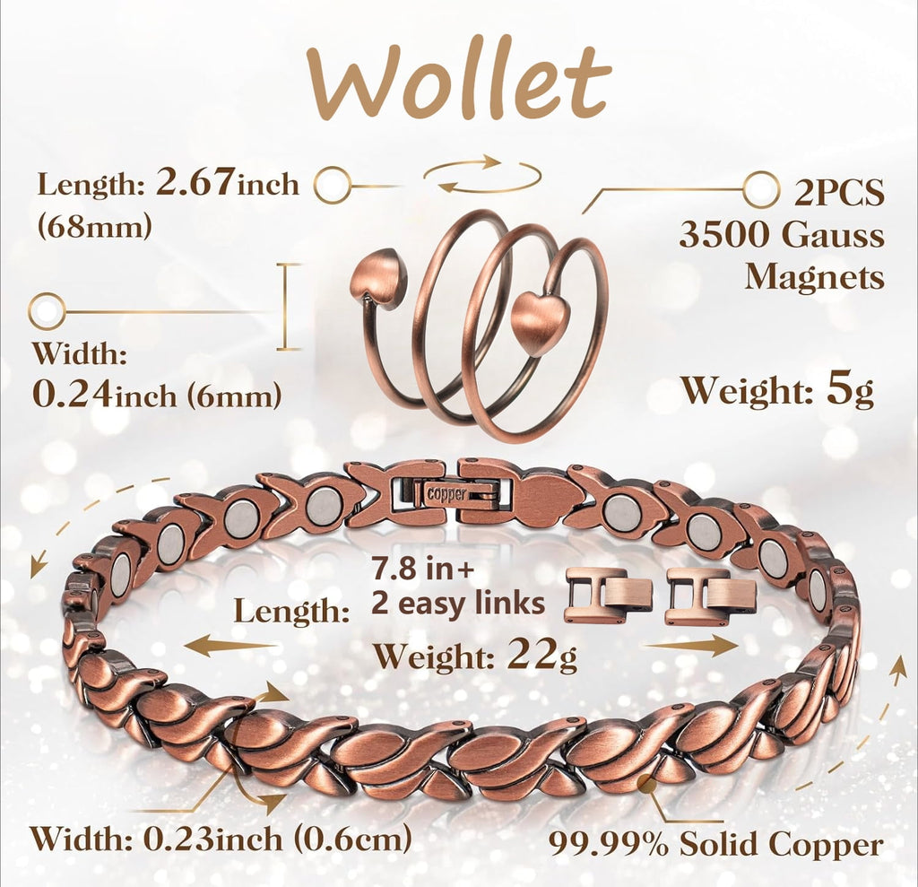 99.99% Solid Copper Magnetic Bracelets for Women