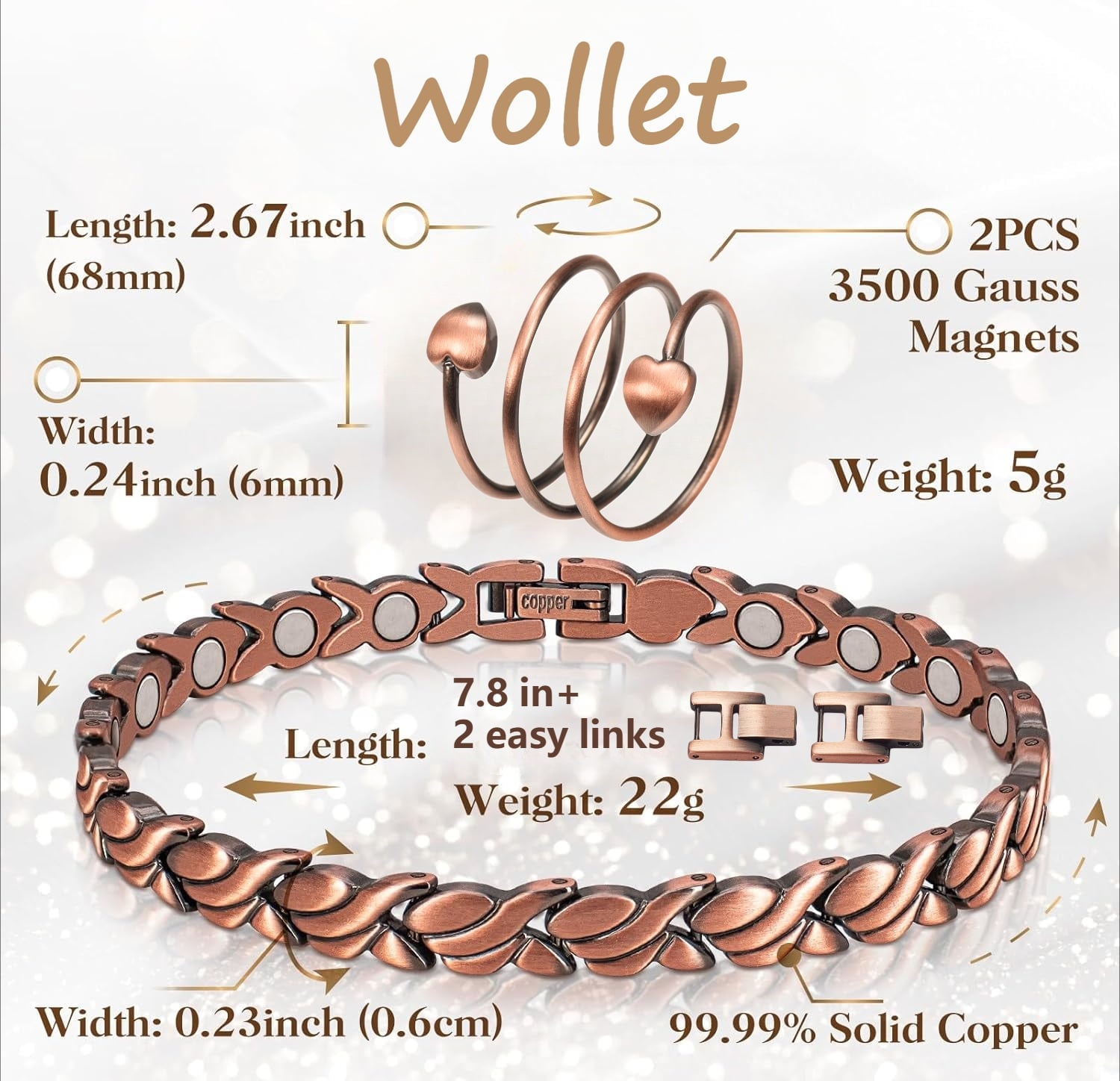 99.99% Solid Copper Magnetic Bracelets for Women