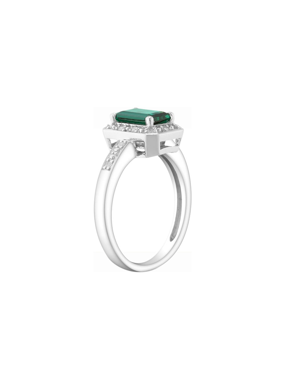 1.00 () Lab-Created Emerald Ring with Diamonds in Sterling
