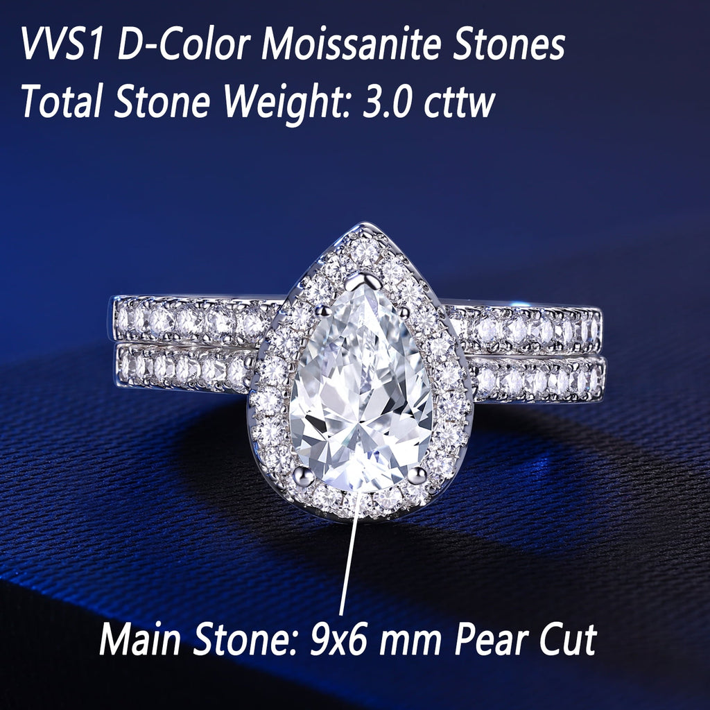 2Ct Round Cut Wedding Rings for Women Halo Engagement Ring Sets 925 Sterling CZ Size 8