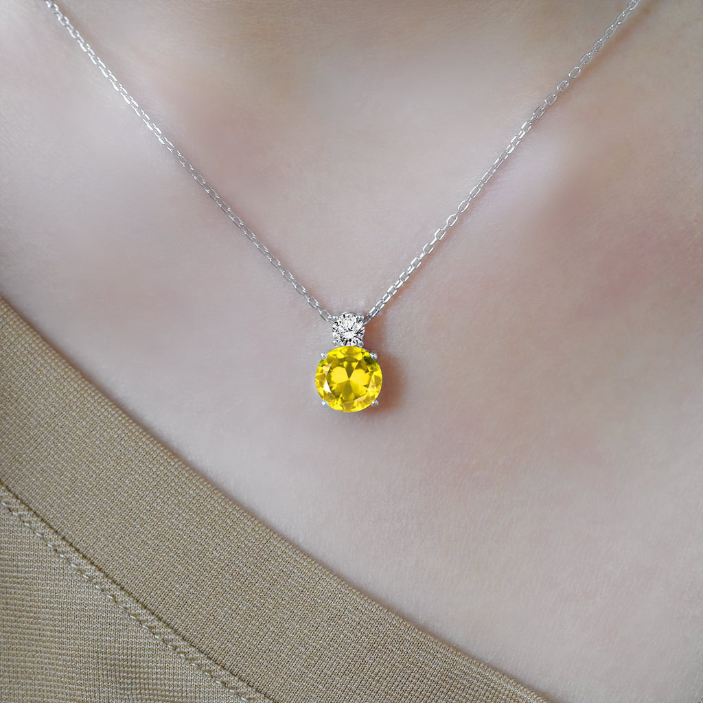3.25 Cubic Zirconia April - Round and Pear Cut Dangle Pendant Necklace in 18k White Plated for Women
