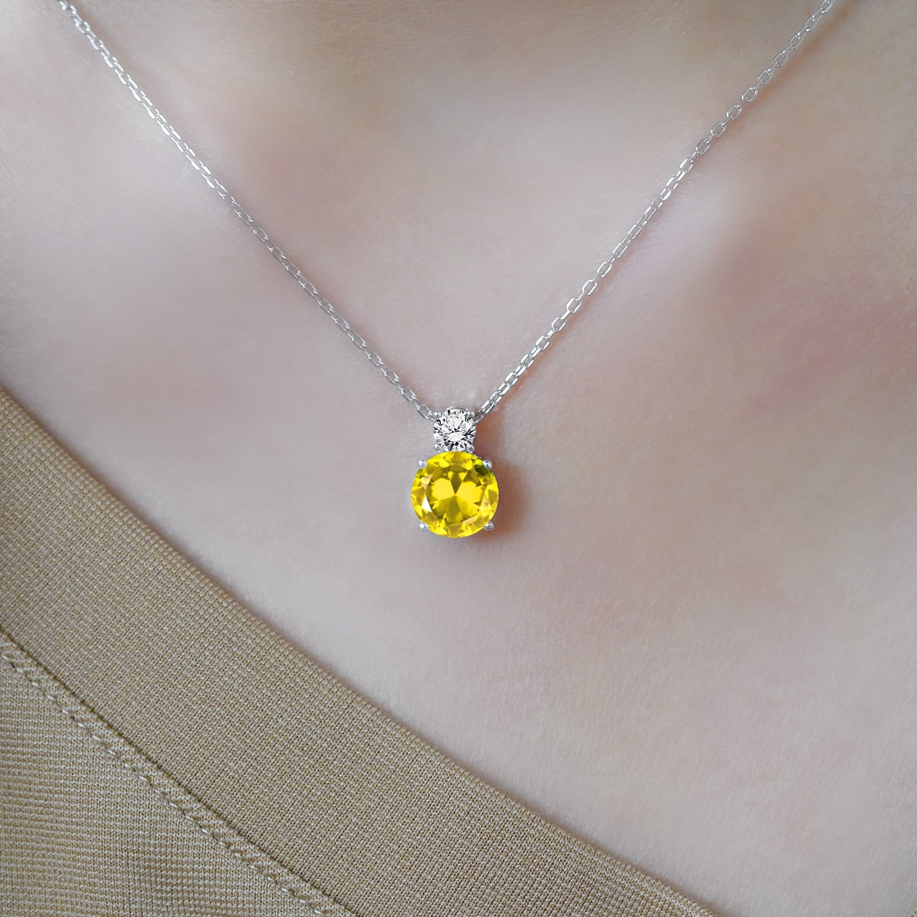 3.25 Cubic Zirconia April - Round and Pear Cut Dangle Pendant Necklace in 18k White Plated for Women