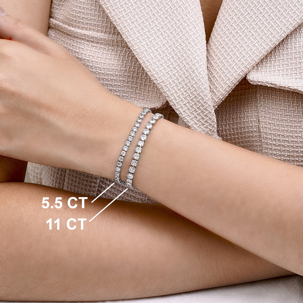 5.5 April Cubic Zirconia - Round Cut Tennis Bracelet Eternity Design - White Plating, Female, Adult