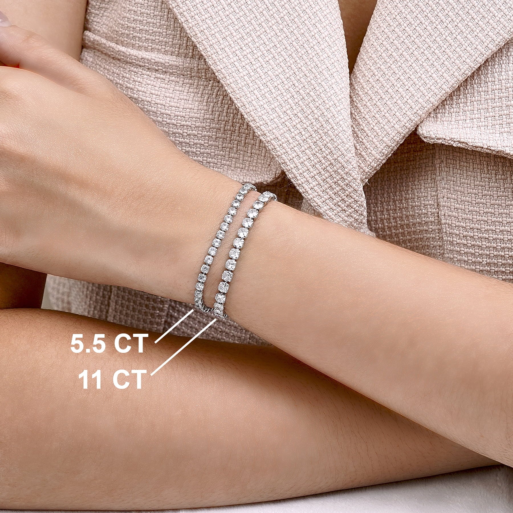 5.5 April Cubic Zirconia - Round Cut Tennis Bracelet Eternity Design - White Plating, Female, Adult