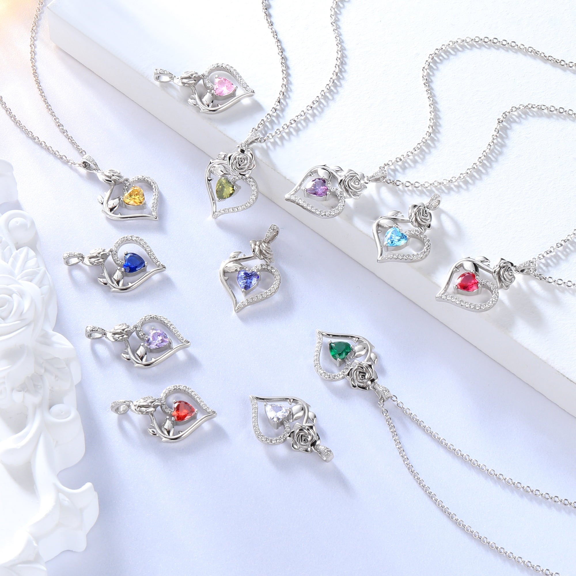 925 Sterling Necklace Rose Flower Heart Pendant Jewelry Valentines Gifts for Women Mom Wife/Lover