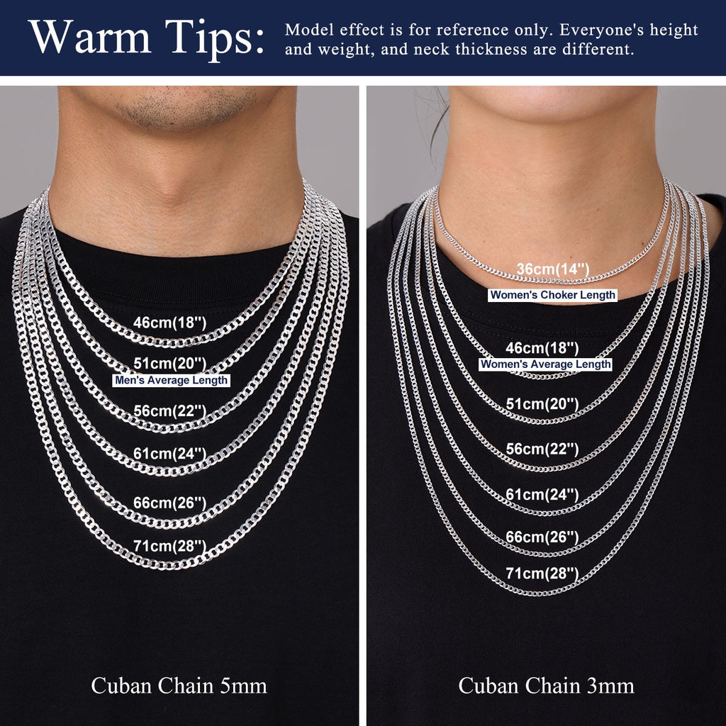Solid 925 Sterling Chain Necklace 3mm Flat Curb Cuban Link Chain Jewelry for Men Women