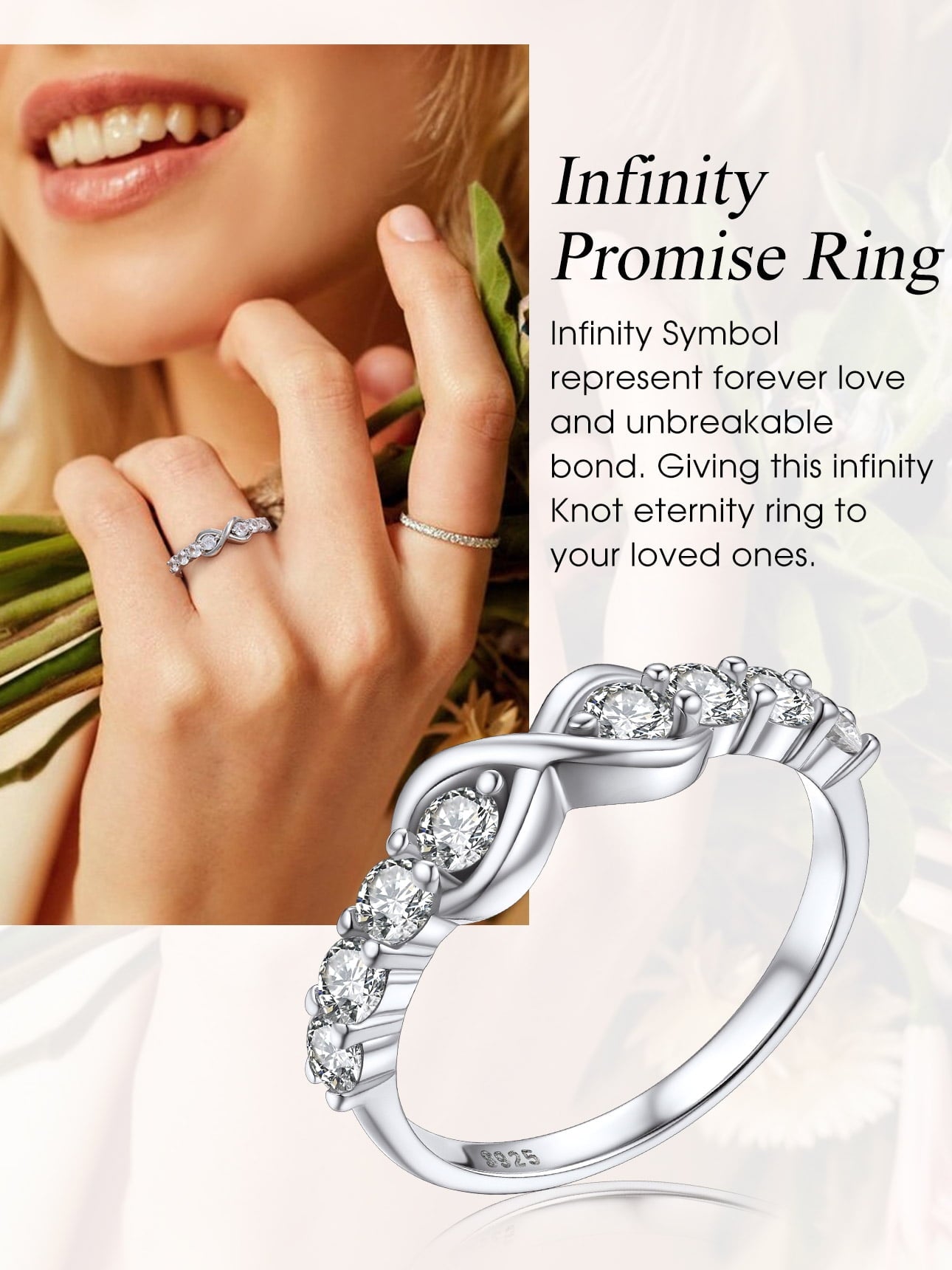 Created Diamond Engagement Rings for Women 925 Sterling Infinity Wedding Band Gifts Size 4-12