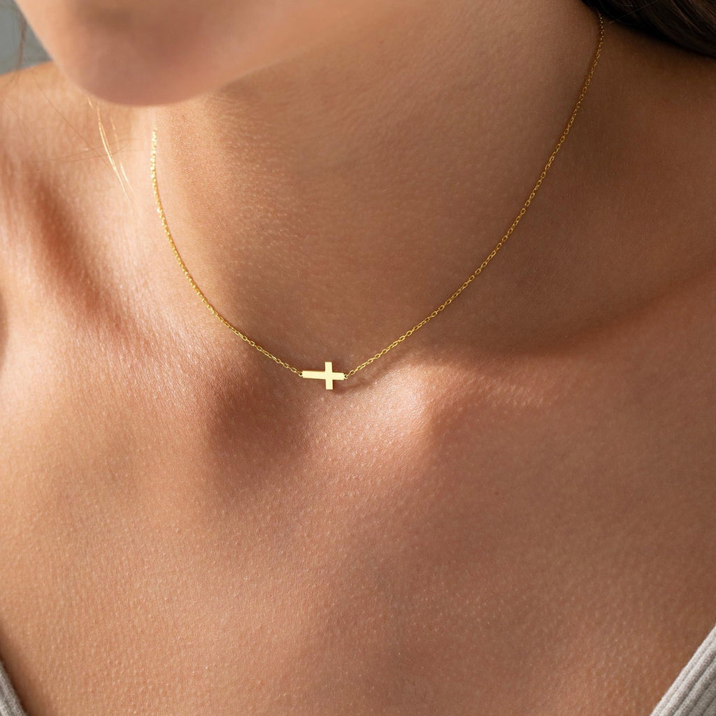 14K Plated Dainty Tiny Cross Pendant Necklace for Women Jewelry Personalizedt First Communion Christian Baptism Easter Gifts for Her Kid Girls