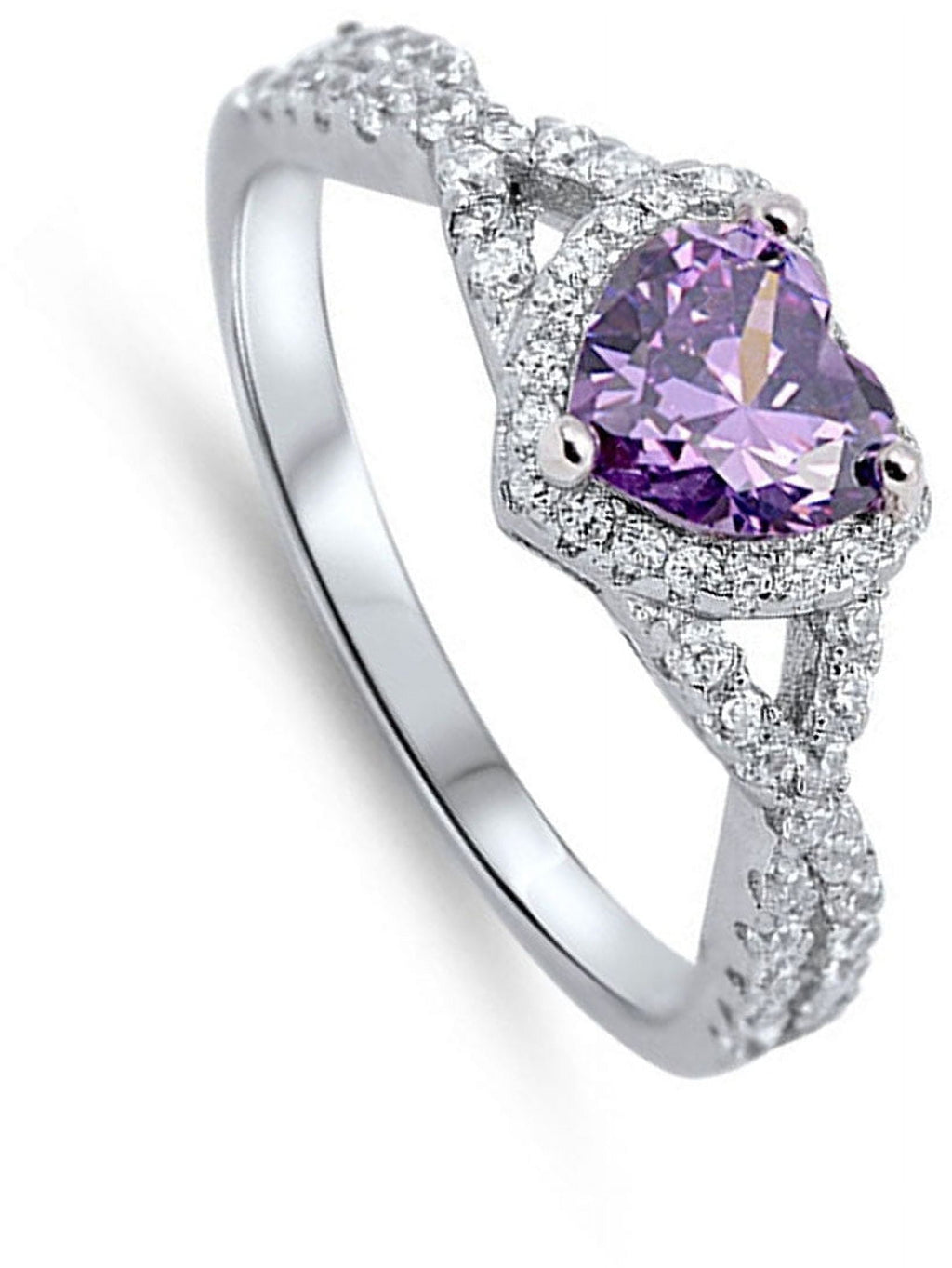 Heart Purple Simulated Amethyst Halo Infinity Knot Sterling Ring CZ Female Size 7
