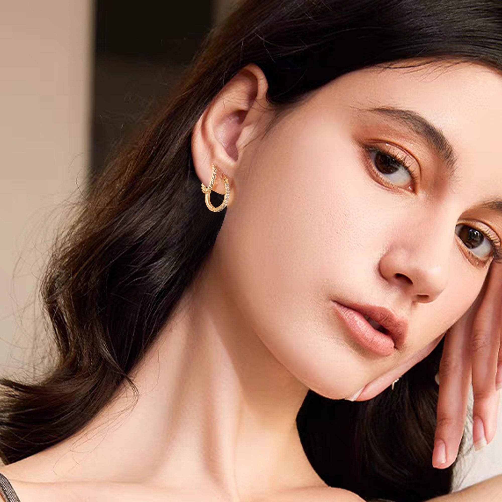 Plated Earrings for Women, 6 Pairs 14k Hoop Earrings, Hypoallergenic Chunky Jewelry Set Gifts