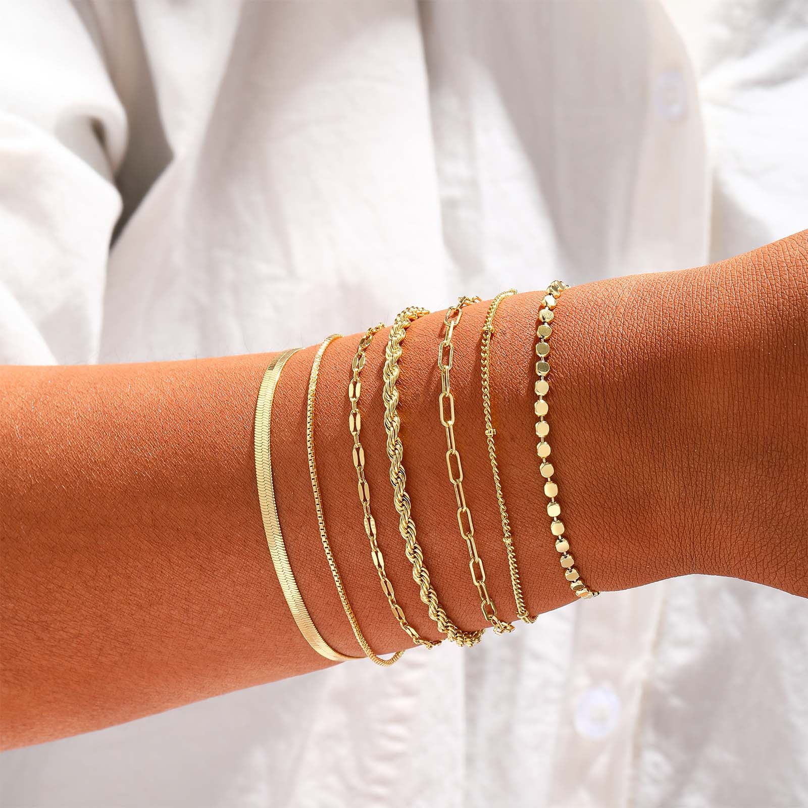 6PCS Bracelets for Women 14K Plated Dainty Layered Stacking Jewelry Set Gifts